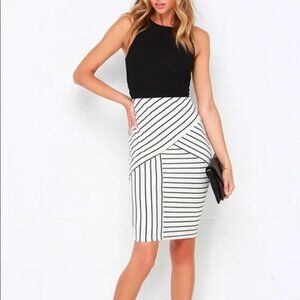 NWT Lulu's Kiss Cross Black and White Striped Fitted Sleeveless Dress Size L